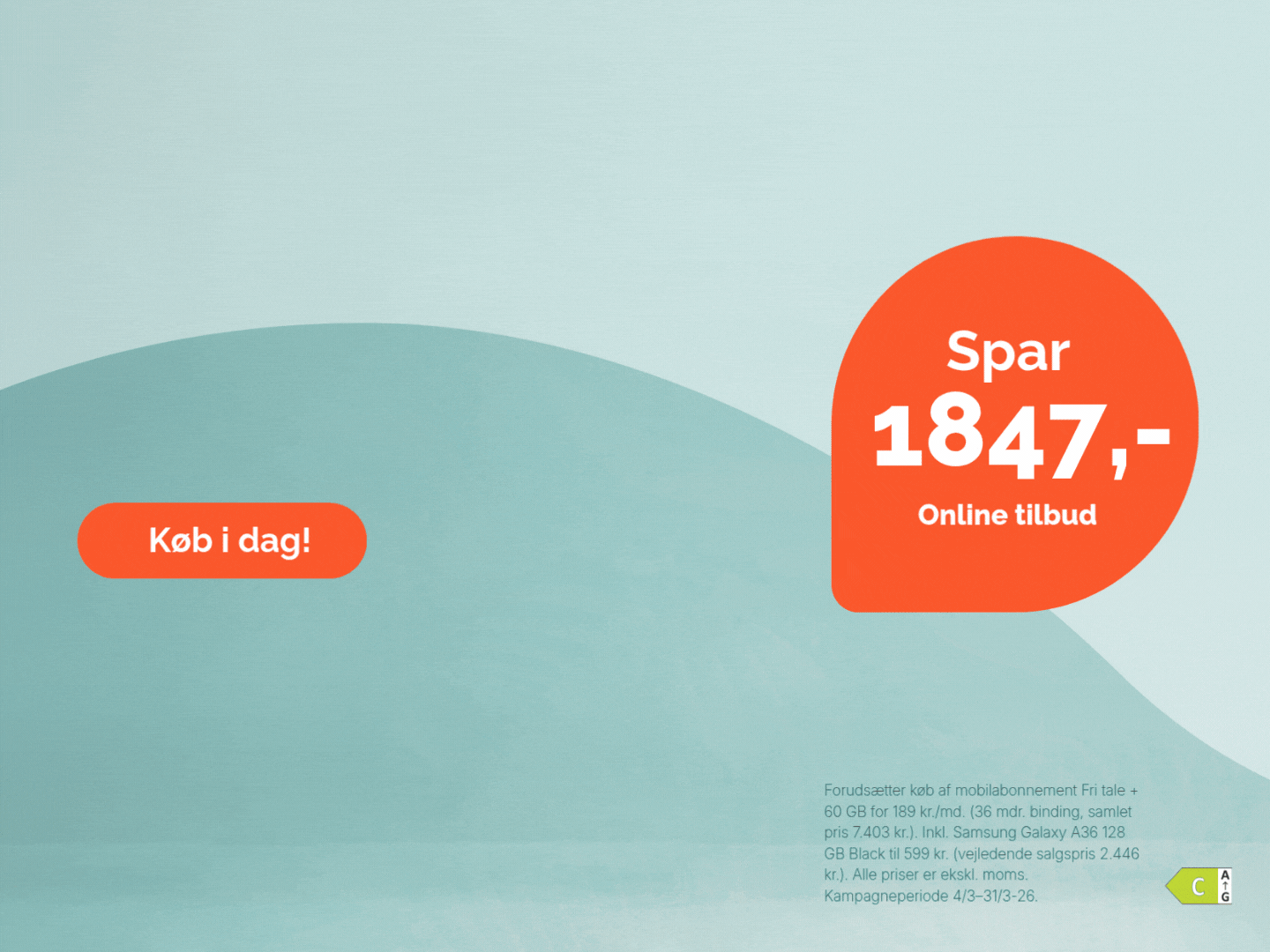 Samsung Galaxy A36 spar 1847. Energimærke C. Køb i dag.