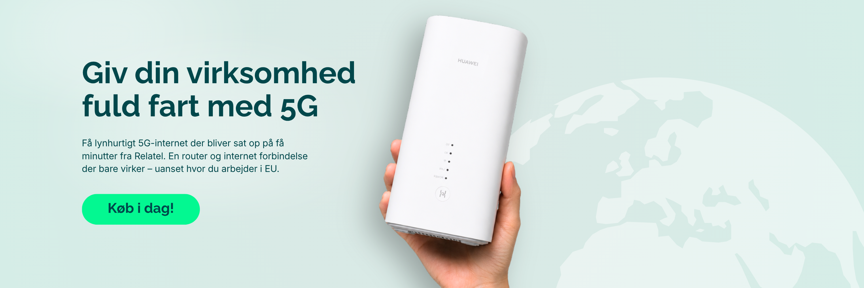Relater banner med Giv din virksomhed fuld fart med 5G. Knap med "Køb i dag"