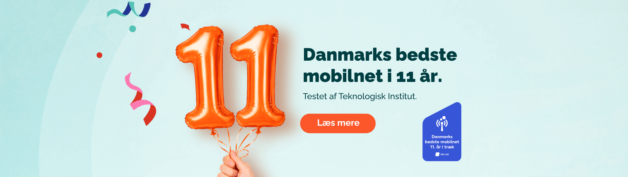 Danmarks Bedste Mobilnet 11 år i træk - testet af teknologisk institut.