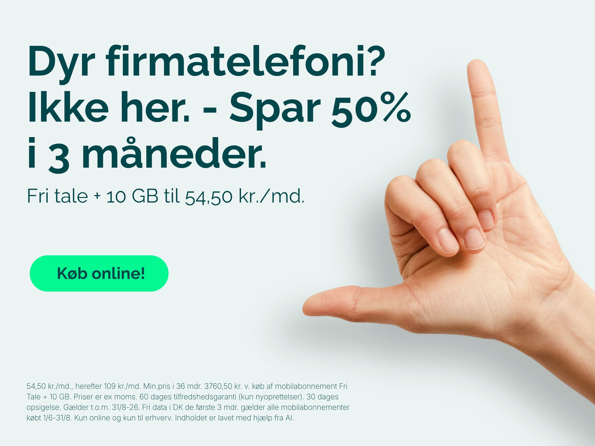 Relatel banner med SIM-kort til firmatelefoni. Mobilabonnement til erhverv med fri tale og 10 GB