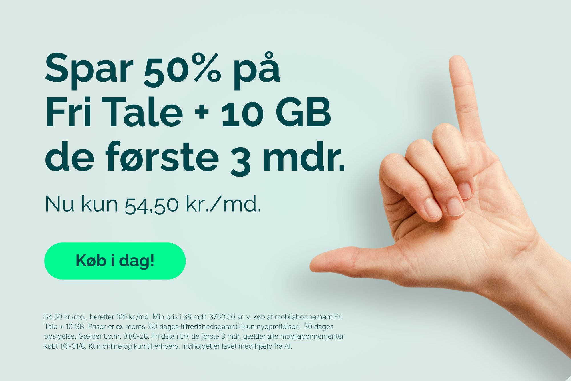 Banner med SIM-kort til firmatelefoni. Mobilabonnement til erhverv med fri tale og 10 GB.