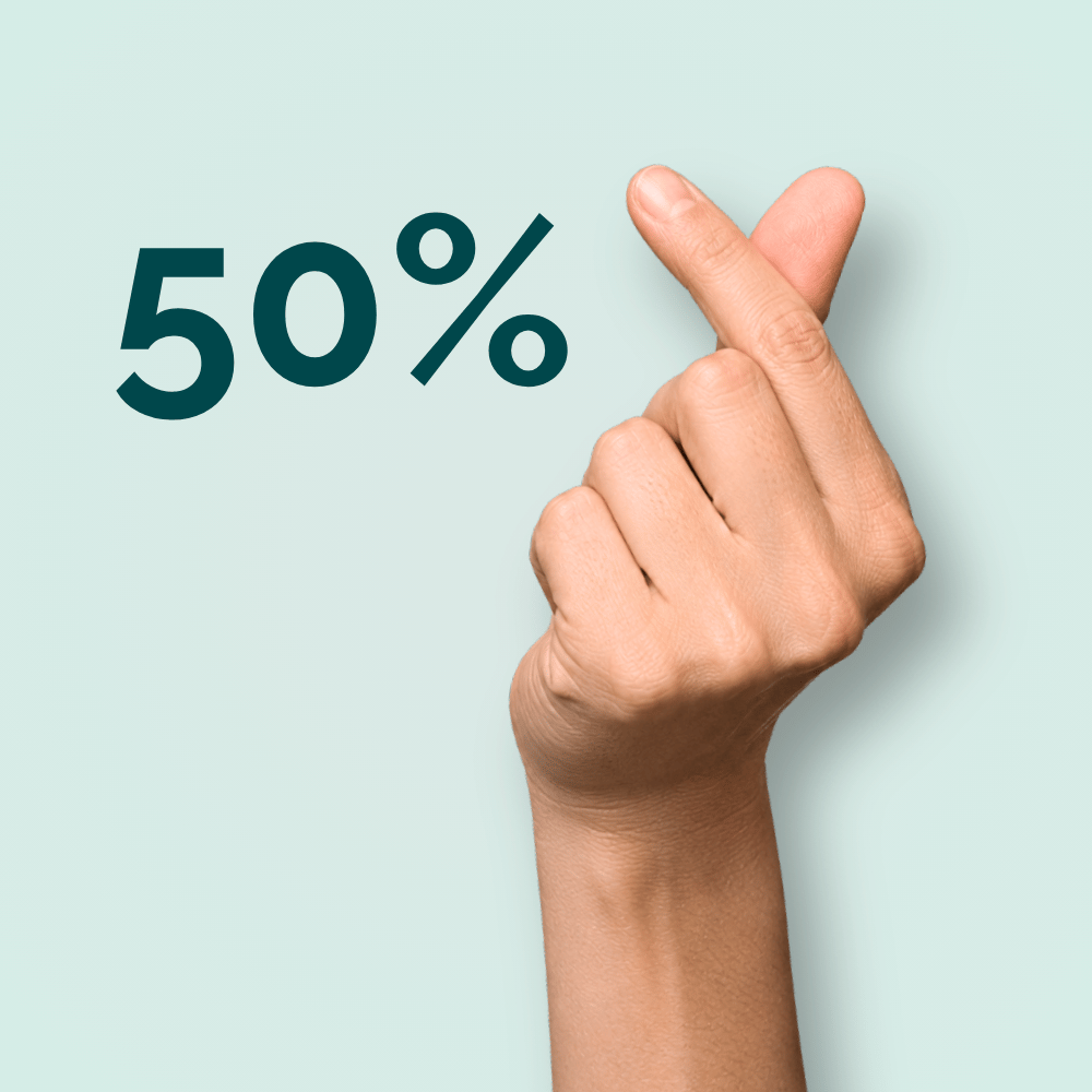 50% i samlerabat. Spare penge håndtegn