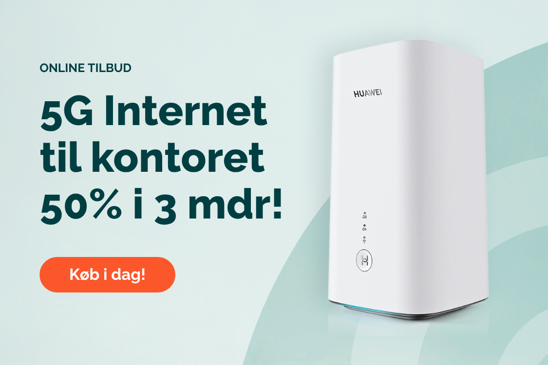 5G router fra Huawei med tilbud på hurtigt internet til virksomheder. Relatel tilbyder 50 procent rabat i 3 måneder på stabilt 5G internet til kontor og små og mellemstore virksomheder.