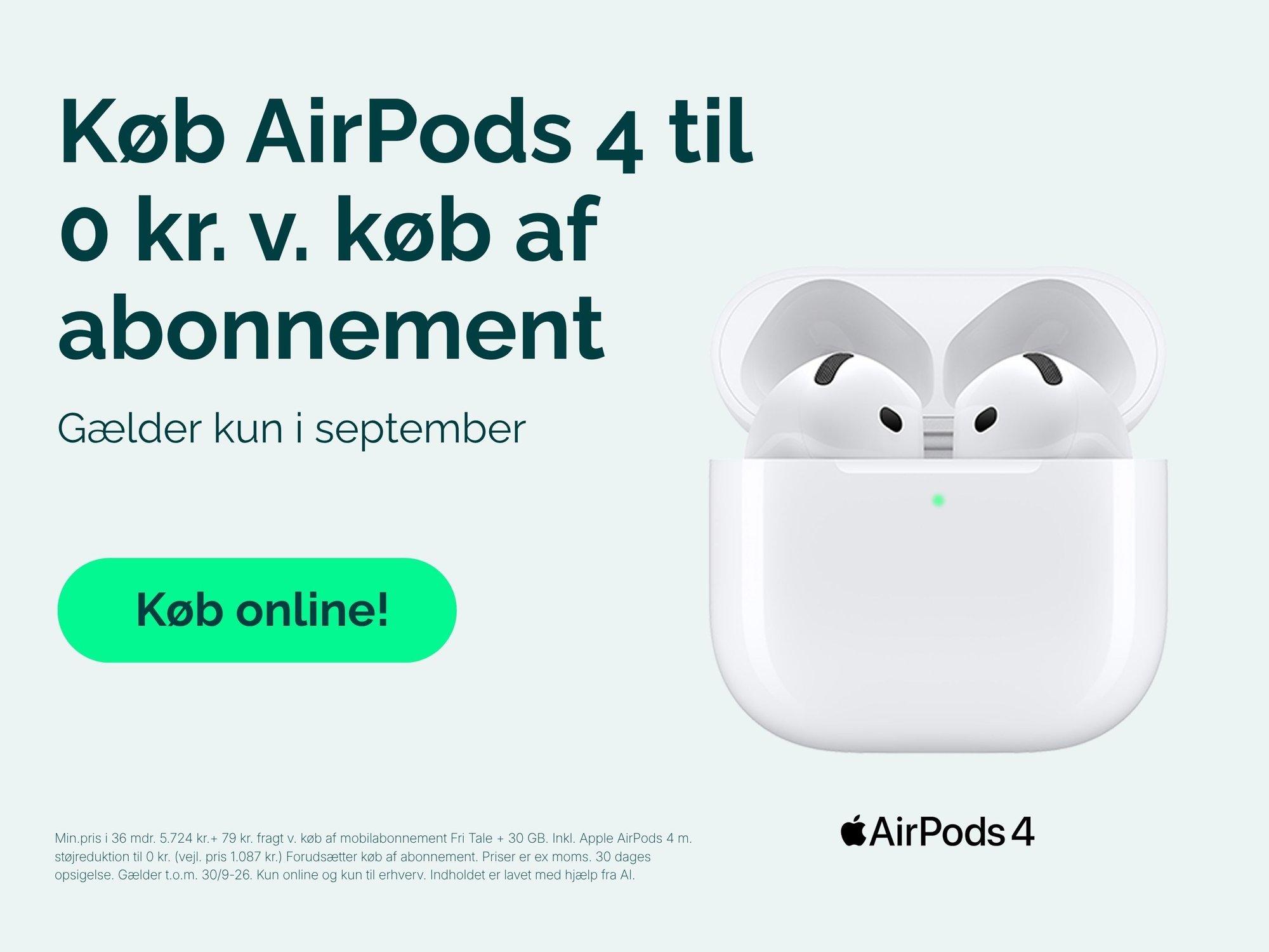 Apple AirPods 4 til erhverv – tilbud til virksomheder med AirPods 4 til 0 kr. hos Relatel.