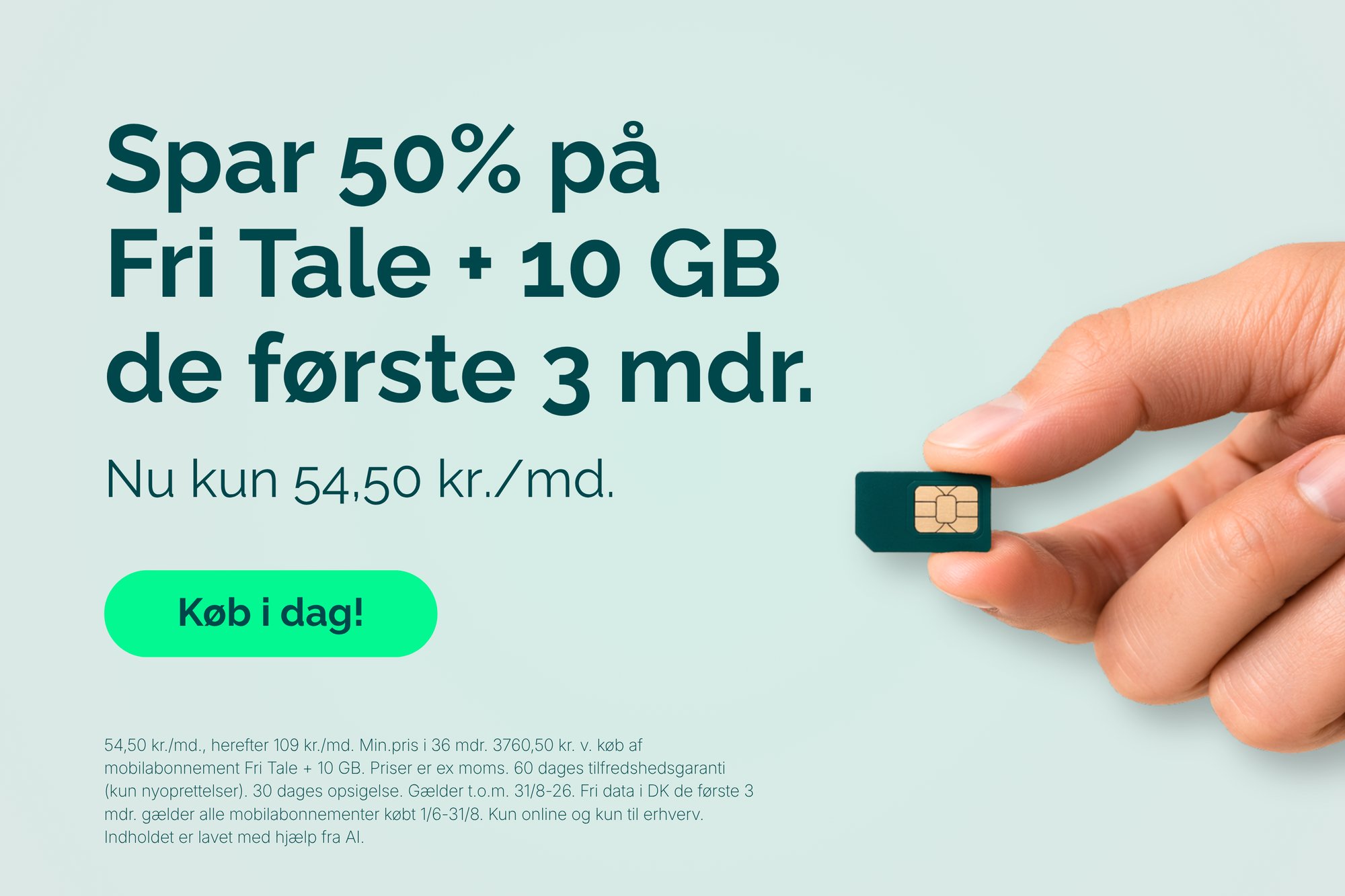 Banner med SIM-kort til firmatelefoni. Mobilabonnement til erhverv med fri tale og 10 GB.