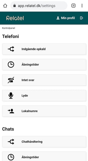 Kontrolpanel på mobil