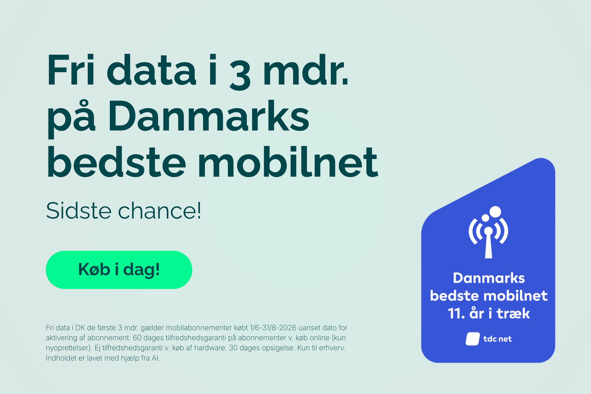 Banner om mobilabonnement med fri data i 3 måneder på Danmarks bedste mobilnet
