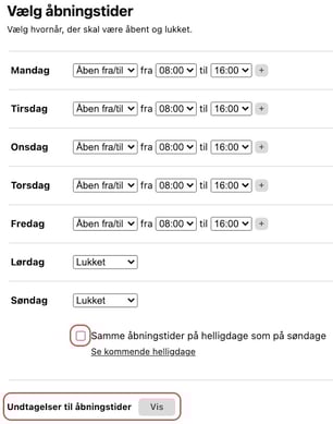 Åbningstider sommerferie