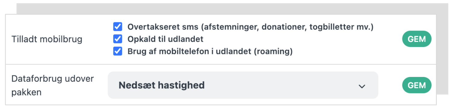 Indstil hvordan mobilen må bruges