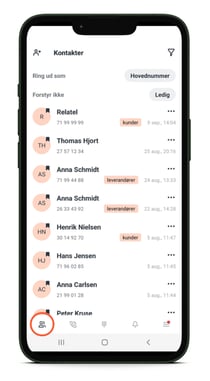 Kontakter på mobilappen