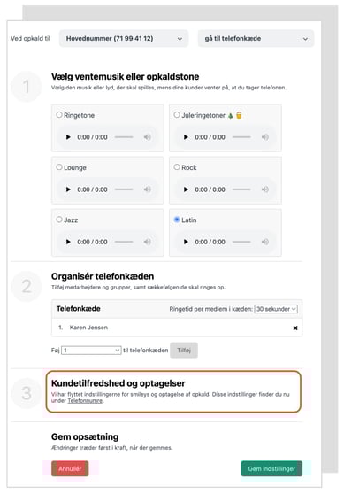 Ny placering af kundetilfredshed og optagelser