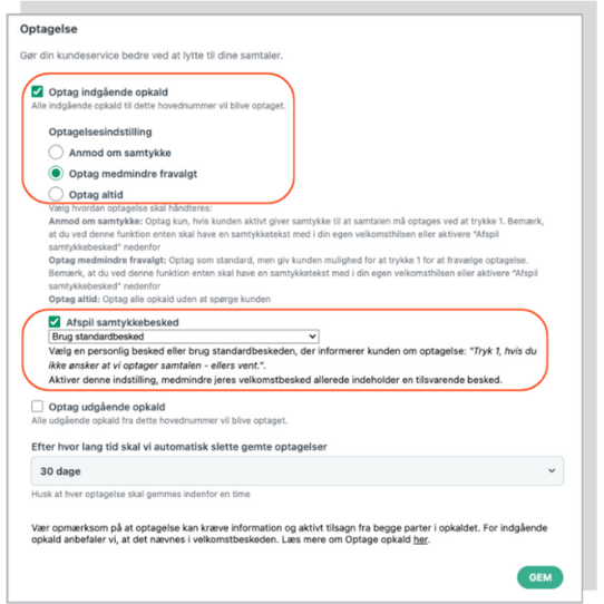 Optag indgående opkald automatisk