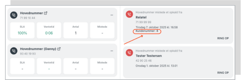 Se inputdata når kunden ringer