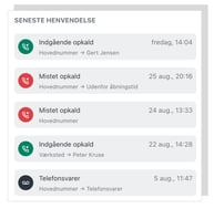 Seneste henvendelser på kontaktside
