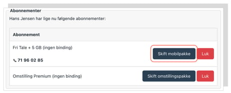 Skift mobilpakke for medarbejder