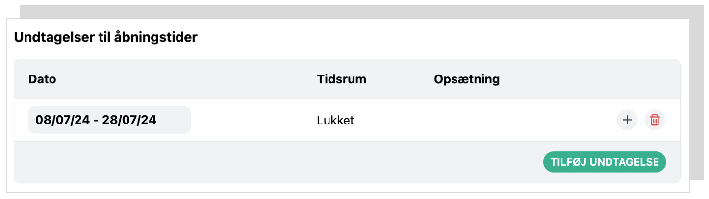 Tilføj undtagelse til dine åbningstider inden sommerferien