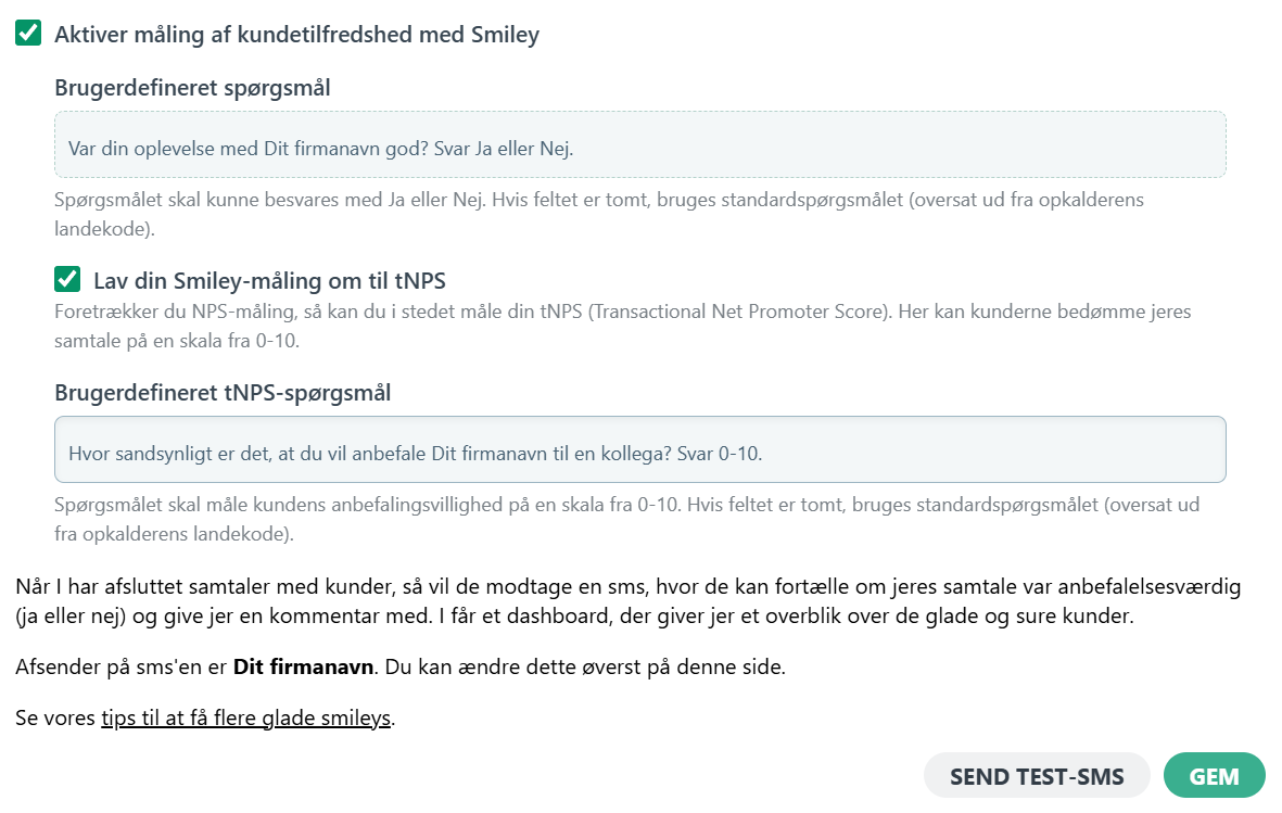 Aktivér smiley og tnps