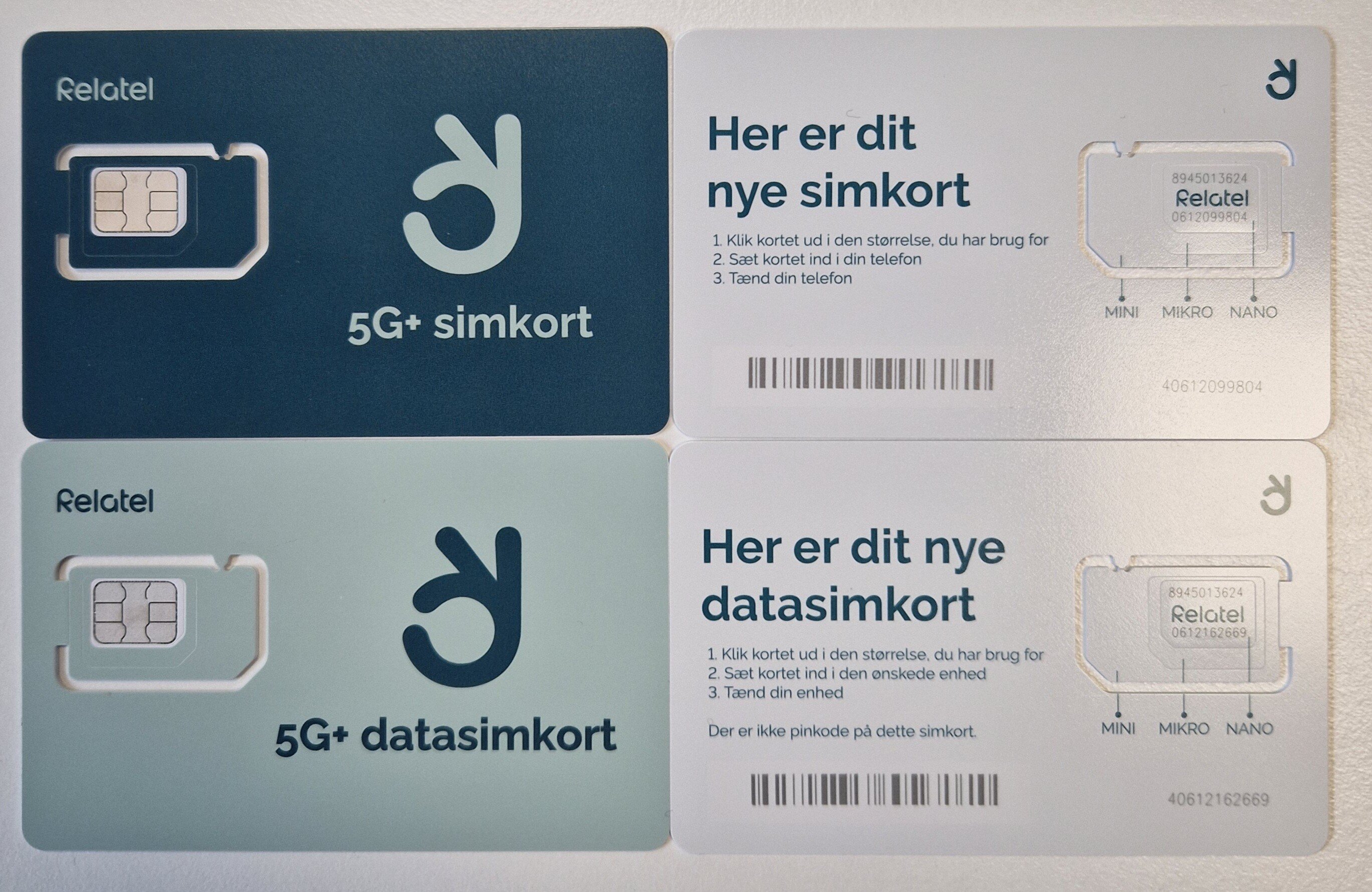 Nye simkort for og bagside
