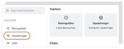 Opsætninger i kontrolpanelet