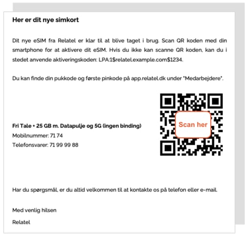 Scan QR-koden fra det fysiske brev for at installere eSIM
