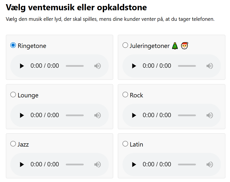 Vælg ventemusik eller opkaldstone