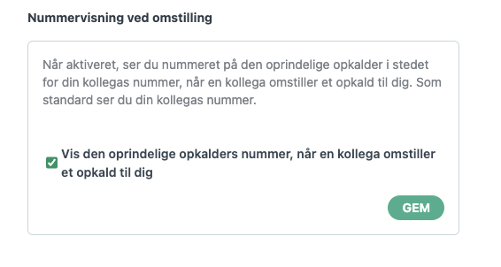 Vis nr på oprindelig opringer